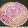 Orange Floral Mandala Round Tapestry