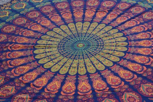 Multicolored Peacock Roundie Tapestry