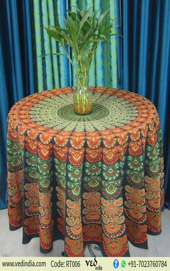 Peacock Round Mandala Tapestry in Green Color