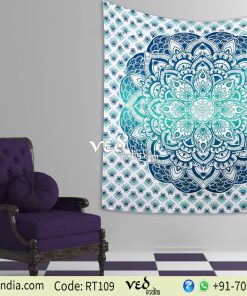 Aqua Ombre Mandala Tapestry Wall Hanging-0