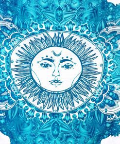 Blue and White Sun Mandala Tapestry