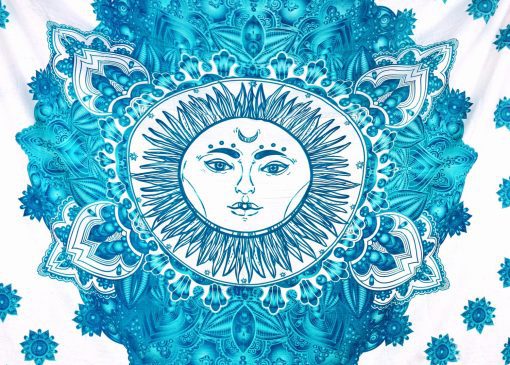 Blue and White Sun Mandala Tapestry