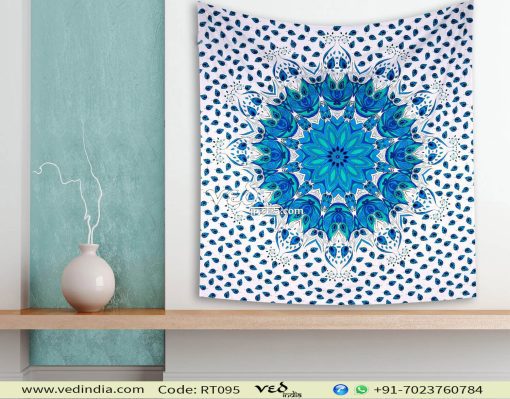 Blue Ombre Queen Mandala Tapestry Wall Hangings-0