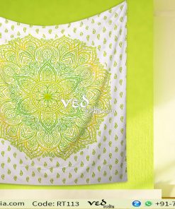 Green Ombre Indian Mandala Tapestry Bed Sheet -0