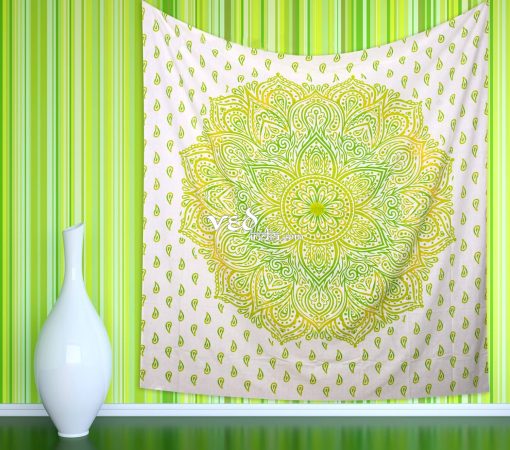 Green Ombre Indian Mandala Tapestry Bed Sheet -3207