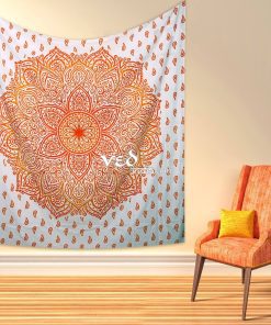 Hippie Trippy Orange Ombre Mandala Tapestry -3205