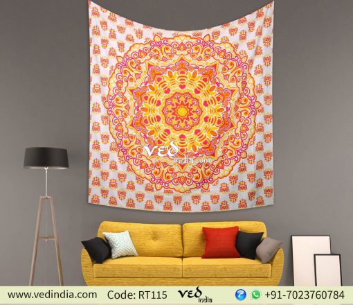 Orange Ombre Gypsy Large Mandala Tapestry Wall Hanging-0