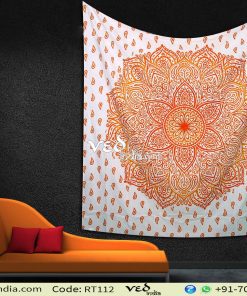 Hippie Trippy Orange Ombre Mandala Tapestry -0
