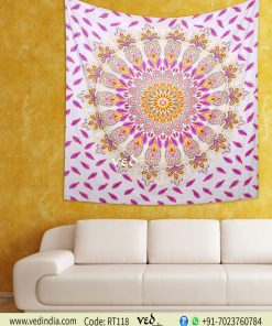 Pink Hippie Mandala Bohemian Floral Twin Queen Tapestry-0