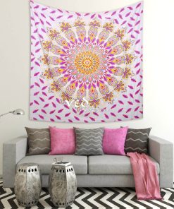 Pink Hippie Mandala Bohemian Floral Twin Queen Tapestry-3217
