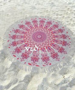 Round Mandala Beach Blanket Tapestry With Tassel Fringe-3527