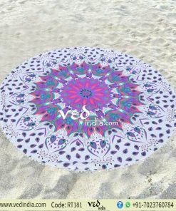Beach Throw Towel Mandala Roundie Hippie Tapestry With Pom Pom-0