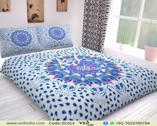 Blue Boho Chic Duvet Cover and Comforter Sets Leaf Pattern-0