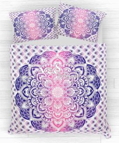 Blue Pink Ombre Indian Style Duvet Covers and Bedding Coverlet-3732