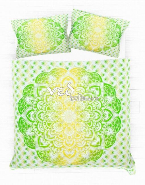 Yellow Green Boho Duvet Covers Queen Full in Ombre Print-3731