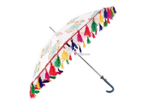 Floral Tie Dye Sun Parasol Umbrella with Soft fur-3674