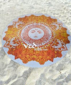 Hippie Sun Round Tapestry Roundie Beach Throw Rug-3559