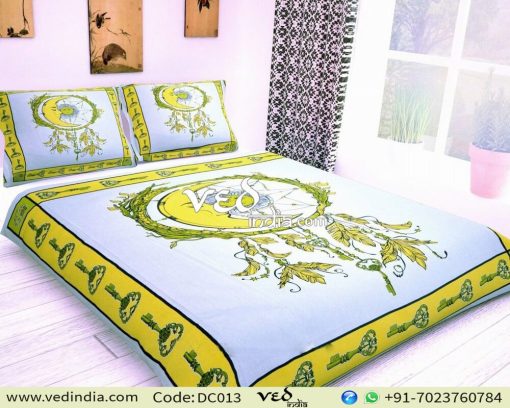 Indian Cotton Duvet Cover Bedspreads King Queen Size Sun Moon Print-0