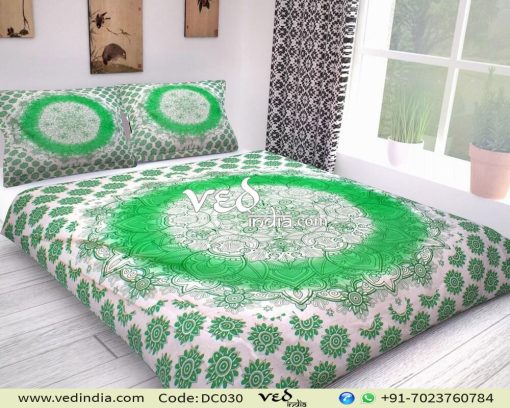 Indian Duvet Cover Queen Twin Size Green Ombre-0