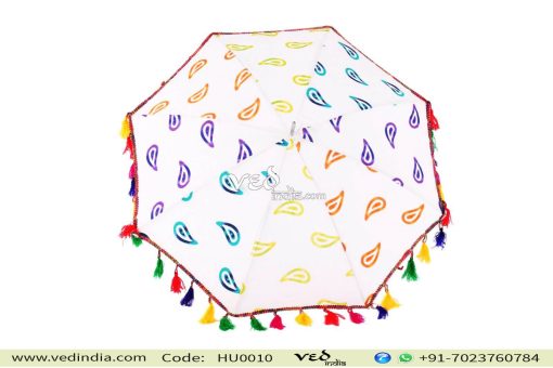 Indian Style Parasol Colorful Fur Sun Protection Umbrella -0
