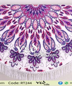 Circle Mandala Beach Towel Throw Tassel Purple Floral-0