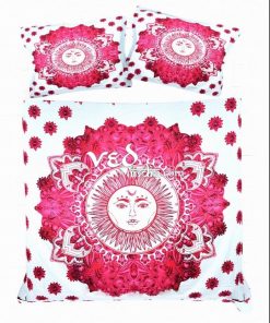 Indian Mandala Quilt Duvet Cover Set Sun Pattern in Hot Pink-3763