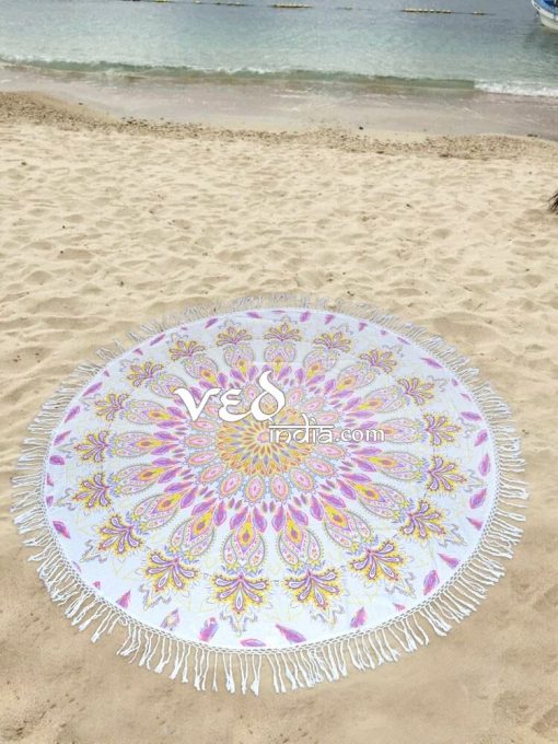 Mandala Beach Round Rugs Floral Roundie Tassels-3573