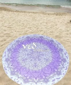 Mandala Round Tapestry with Pom Pom Purple Ombre-3581