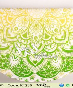 Mandala Round Beach Towel Tapestry Green Yellow Ombre-0