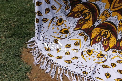 Mandala Round Beach Throw Tapestry with White Tassel-3605