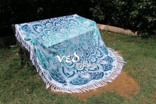 Ombre Indian Round Tassel Mandala Beach Throw Tapestry-3601