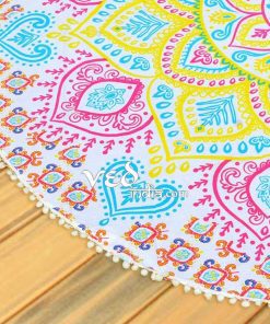 Ombre Round Pom Pom Mandala Beach Towel Boho Tapestry-3487