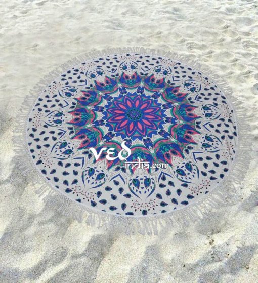 Ombre Round Beach Towel with Tassels Roundie Tapestry-3519
