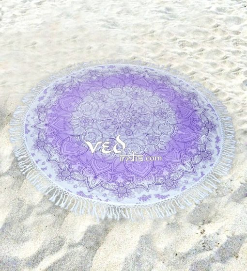 Hippie Purple Ombre Tassels Round Mandala Tapestry-3570