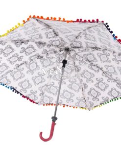 Mandala Pom Pom Parasol Umbrella Black and White-3694