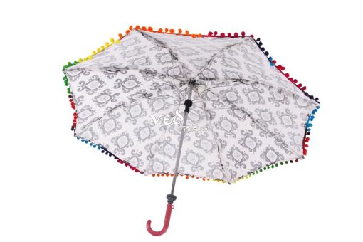 Mandala Pom Pom Parasol Umbrella Black and White-3694