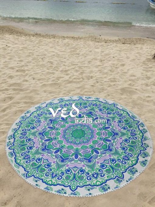 Pom Pom Round Roundie Beach Blankets Tapestry Rangoli Design-3551