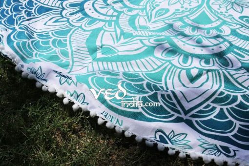 Round Tapestry Aqua Blue Ombre Mandala Beach Throw-3655