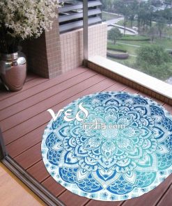 Roundie Beach Towel Aqua Blue Ombre-3584