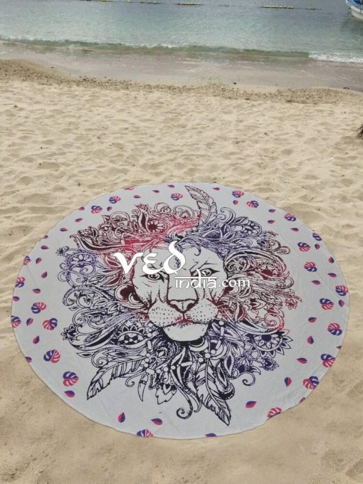 Mandala Roundie Tapestries Beach Throw Lion Print-3543