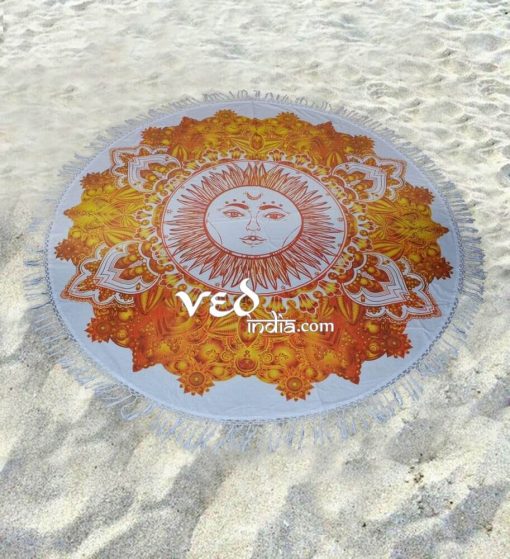 Sun Mandala Round Roundie Tassel Beach Throw Tapestry-3565