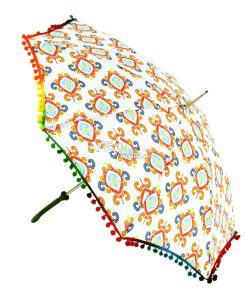 Multi-Color Sun Parasol Traditional Round Umbrella Pom Pom-3703