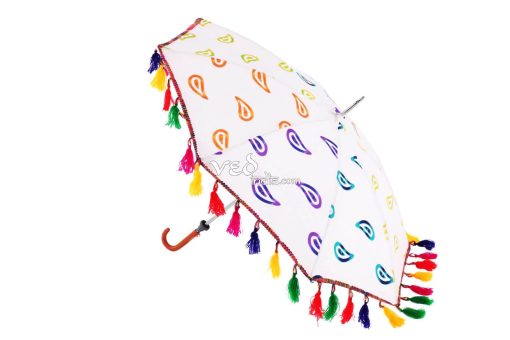 Indian Style Parasol Colorful Fur Sun Protection Umbrella -3685