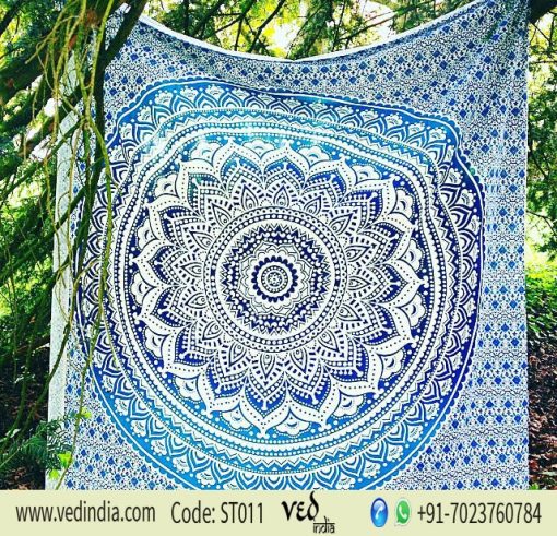 Twin Blue Ombre Hippie Mandala Tapestry | Bohemian Wall hangings-0