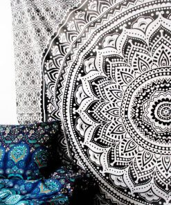 Hippie Trippy Black & White Ombre Mandala Tapestry Bedspread -3934