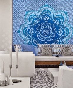 Indian Lotus Flower Tapestry Wall Hanging Blue Color-3962