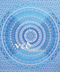 King and Queen Size Blue Ombre Mandala Tapestry Bedding-3906