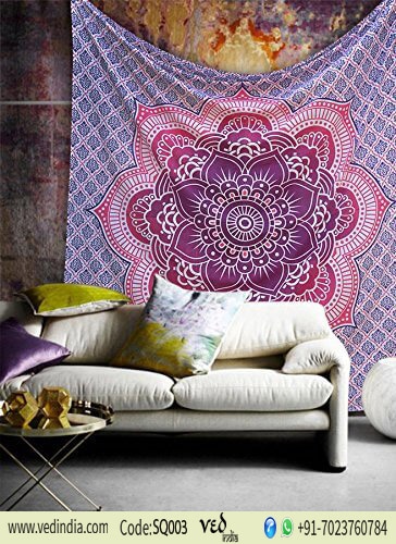 Lotus Flower Mandala Wall Tapestry King Queen Size Bed Sheet-0