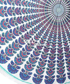 Mandala Round Beach Throw Blue Peacock Tapestry-3886