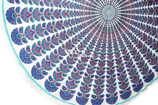 Mandala Round Beach Throw Blue Peacock Tapestry-3886